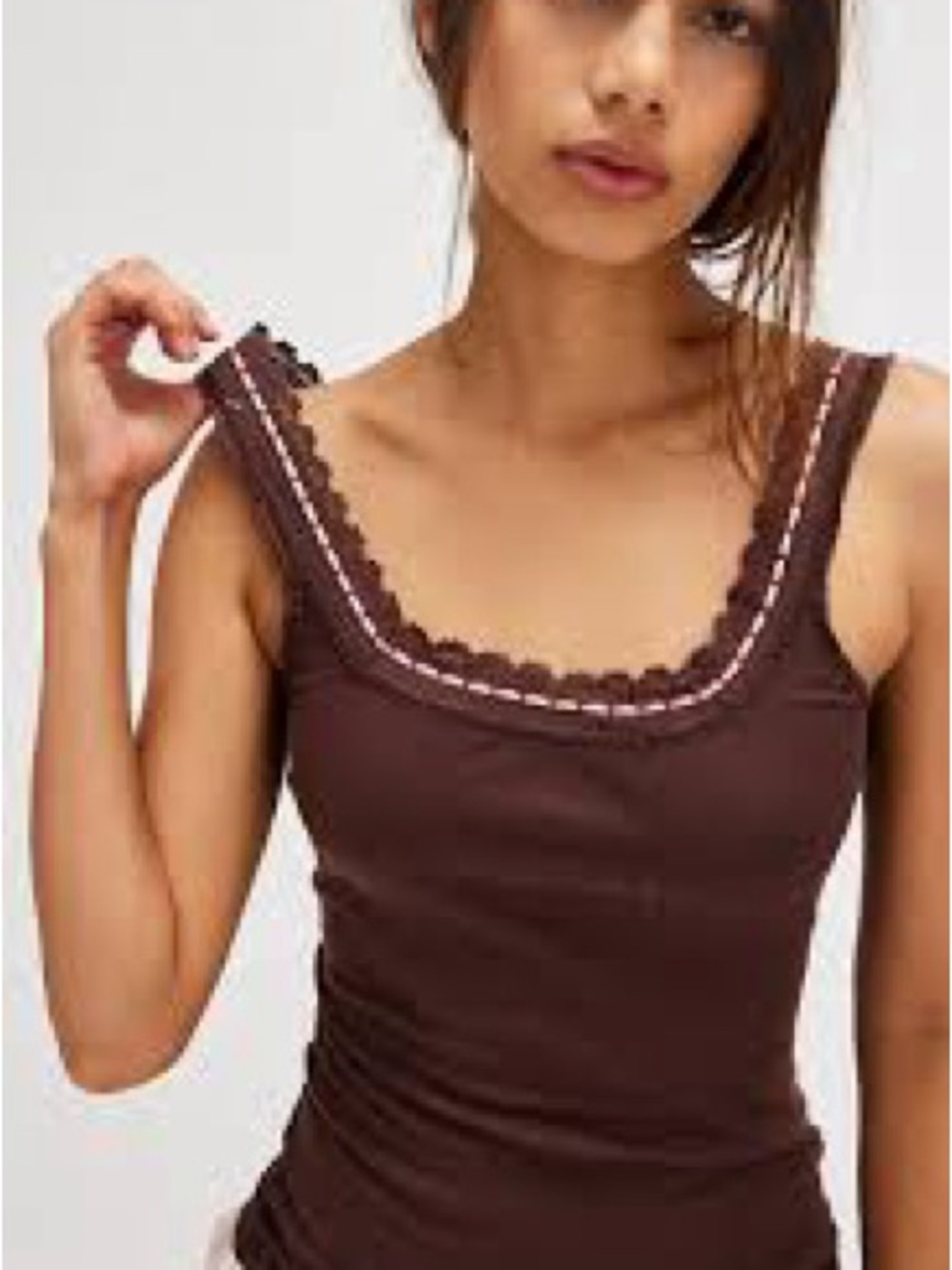 Scalloped Square Neck Tank Top in Brown